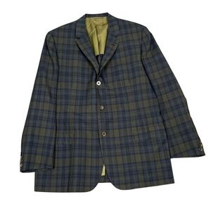 1950s Hickey Freeman Blazer 44R Mens Green Blue Plaid Check BR Baker Co